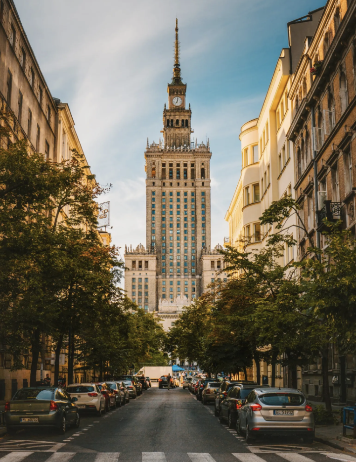 Warsaw street leading to the Palace of Culture and Science